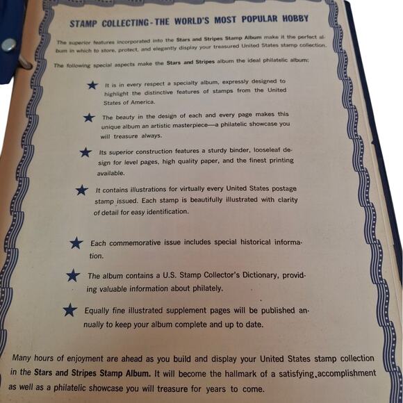 Vintage 1980 Treat Hobby Stars & Stripes American Stamp Album w 100+ Stamps - Picture 2 of 13